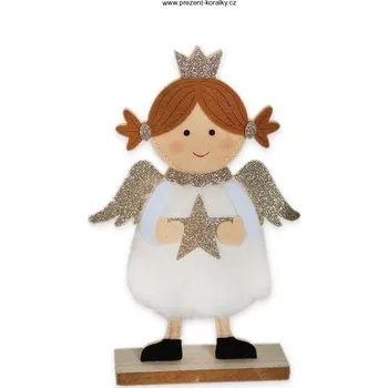 Vánoční dekorace Andělka s hvězdou (Anděl ze dřeva a textilu)