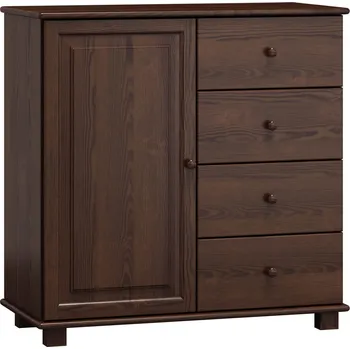 Komoda Slevadoma Komoda masiv borovice se skříňkou a zásuvkami 1-4 PATRIK Barva: Moření ořech, Hloubka: 47 cm, Šířka: 100 cm