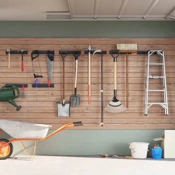 Organizér zahradního nářadí vidaXL Nástěnné stojany na zahradní nářadí 8 ks černé ocel