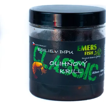 Boilies EMERS FISH - Classic Boilie v dipu 20mm 250g - Olihňový krill pepř