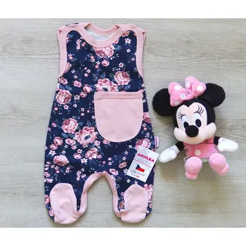 AMÁLKA Bavlněné dupačky tmavé květy, kapsa Velikost: 56