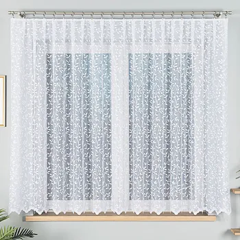 Žakárová záclona 23058, lístky, bílá, s bordurou, bílá, výška 180cm (v metráži)