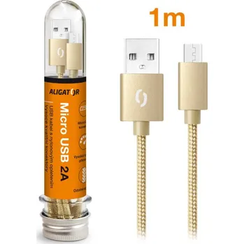 Datový kabel Datový kabel ALIGATOR TUBA 2A, Micro USB zlatý