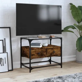 Nábytek vidaXL TV skříňka se skleněnou deskou 60x35x51 cm kompozit [846056] Barva: kouřový dub