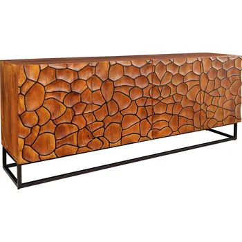 Příborník do zásuvky Designový masivní čtyřdveřový příborník Timanfaya s mozaikovým zdobením z mangového dřeva v medové hnědé barvě 177 cm