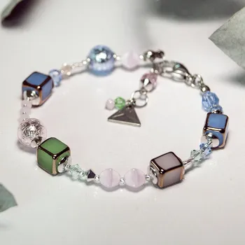 Náramek Lampglas Náramek Pastel Magic s ryzím stříbrem v perlách Lampglas