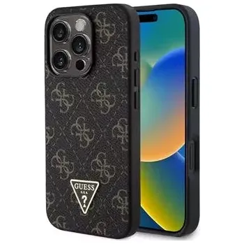 Telefonní příslušenství Guess PU Leather 4G Triangle Metal Logo Zadní Kryt pro iPhone 16 Pro Max Black