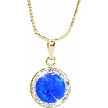 Náhrdelník Pozlacený stříbrný náhrdelník s kulatým opálem a krystaly Swarovski Elements Dark Blue