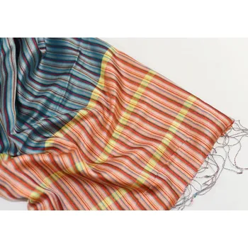 Šála Hedvábná šála Šrínagar - Šedooranžová s pruhy