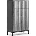 Boxová šatní skříň CURVE, 4 sekce, 16 boxů, 1940x1200x550 mm, nohy, šedé dveře