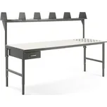 Pracovní stůl Cargo, s kuličkami, 2400x750 mm, 1 zásuvka + vrchní police