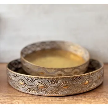 Obraz Dekorační kulaté kovové tácy zlaté Velikost: Velký