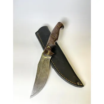 Kuchyňský nůž Umělecké nože Ručně kovaný damaškový nůž, dřevo KAZ7