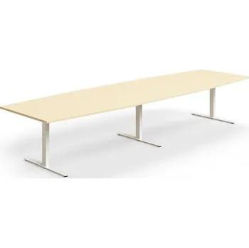 Jednací stůl Jednací stůl QBUS, T-nohy, 4000x1200 mm, tvar člunu, bílá podnož, bříza