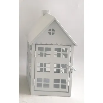 Lucerna Harasim velkoobchod s. r. o. Kovová lucerna domek bílá 17x17x31 cm