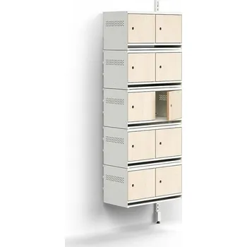 Věšák Skříň na boty ENTRY, nástěnná, přídavná sekce, 10 dřevěných dvířek, 1800x600x300 mm, bílá/bříza