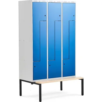 Šatní skříň Šatní skříňka CLASSIC Z, s lavicí, 3 sekce, 6 dveří, 2120x1200x550 mm, modré dveře