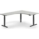 Výškově nastavitelný stůl QBUS, rohový, 1600x2000 mm, černá podnož, světle šedá