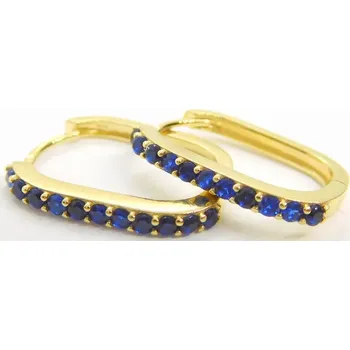 Náušnice Klenoty Budín Dámské kruhové obdélníkové zlaté nášunice s modrými safíry 585/2,00gr MINET JMG0223BGE00