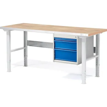Dílenský stůl SOLID, 1500x800 mm, nosnost 750 kg, 3 zásuvky, dubový povrch