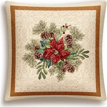 Povlak na dekorativní polštářek Vánoční povlak na polštář s motivem Vánoční hvězda s šiškami 45x45 cm