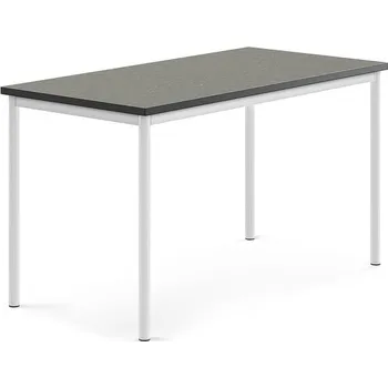 Jídelní stůl Stůl SONITUS, 1400x700x760 mm, bílé nohy, deska s linoleem, tmavě šedá