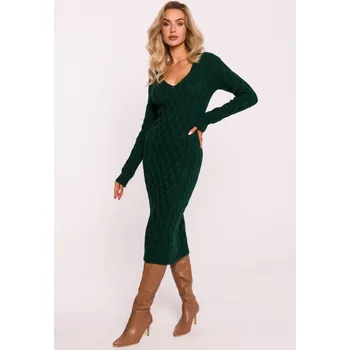 Dámské šaty M824 Svetrové šaty s výstřihem do V - zelené EU UNI