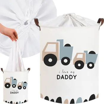 Hračka pro nejmenší SIPO Koš na hračky bavlněný uzavíratelný 43 l Trucks Love Daddy