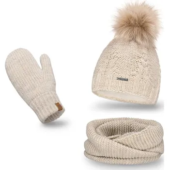 Šála Sada Pamami 17549+14603+20680 - čepice + šála + palčáky Barva: Béžová, Velikost: UNI