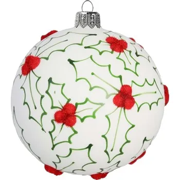 Vánoční ozdoba GLASSOR Skleněná vánoční ozdoba s dekorem cesmíny 8 cm bílá