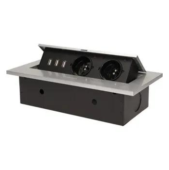 Elektrická zásuvka Výklopný blok ORNO OR-AE-1324/G, 2x2P+Z, 3xUSB, stříbrná