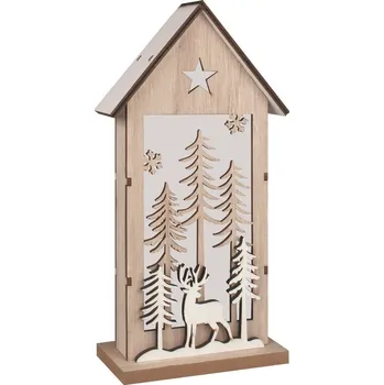 Anděl Přerov Dřevěný domeček na postavení s LED 13 x 25 x 6 cm