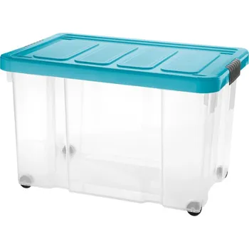 Zahradní úložný box Tontarelli Úložný box s klipem a kolečky PUZZLE 60 l transp/modrá 8035640ACG 8035640ACG
