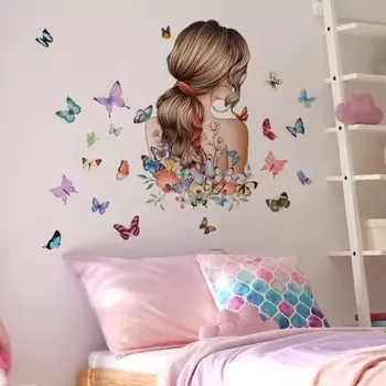 samolepka Samolepka na zeď/Tapeta Dívka s motýlky