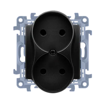 Elektrická zásuvka Simon 10 CG2M.01/49 Zásuvka silová 2 násobná (přístroj s krytem), bez uzemnění, šroubové svorky černá matná