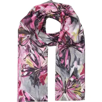 Šála Dámský šál XC4015-5 s potiskem motýlů, tmavě růžové barvy 7200744