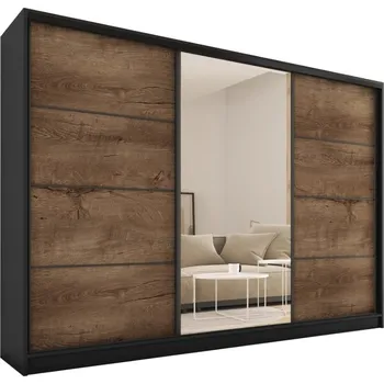 Šatní skříň BROMARKT HARAZIA 250 černý mat/dub lefkas