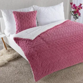 deka decoDoma Prošívaná beránková souprava INVERNO 140 x 200, 50 x 50 cm růžová