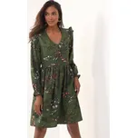 Šaty s výstřihem do V khaki/růžová 40