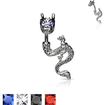 Piercing Piercingate Piercing do pupíku - drak PBP00294 - Barva/Motiv: Červená, Délka tyčky: 10 mm, Průměr tyčky: 1,6 mm