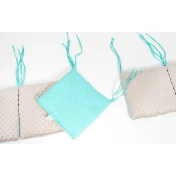 mantinel do postýlky Polštářkový mantinel do postýlky - minky - šedý - zelené puntíky