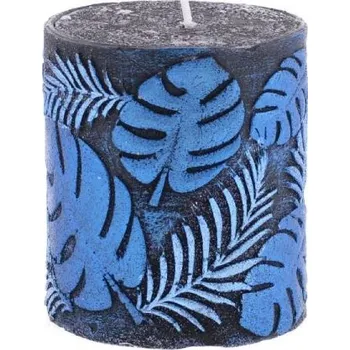 Svíčka Svíčka válec tmavě modré listy 65x80mm
