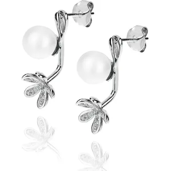 Náušnice Stříbrné náušnice pod ucho s kytičkou a perličkou - Meucci SE002