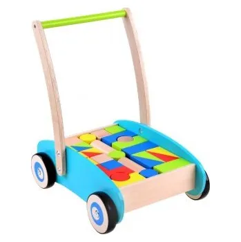Dřevěná hračka Dřevěné tlačítko, vozík s kostkami