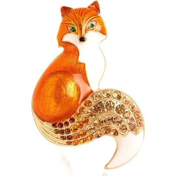 Brož Kovová brož liška s kamínky – módní doplněk pro ženy, 5,4 x 3,8 cm