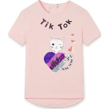 98-128-Dívčí tričko s flitry KUGO - krátký rukáv - barva sv.růžová