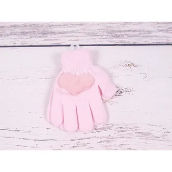 Rukavice YO Rukavice prstové R235 sv. růžové s 3D aplikací - srdíčkem velikost rukavic: 16 cm