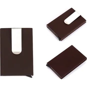 Peněženka Pouzdro na karty s RFID ochranou, výsuvné, s ejectorem a sponou na bankovky Hnědá