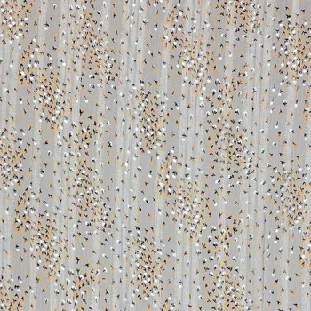 Šifon béžový, drobné žluté a bílé kytky, zlatý lurexový pruh, š.150