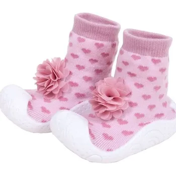 YO Ponožky s gumovou podrážkou - ponožkoboty dívčí - růžové se srdíčky, velikost: 23